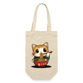 Witzige Katze mit Ramen - Geschenkbeutel für Flaschen - Natur - Vorne