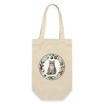 Christmas Motif with Cat Vasili - Gift Bag for Bottles - nature - Front