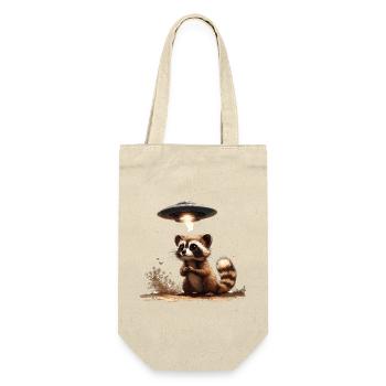Lustiger Waschbär mit Ufo - Geschenkbeutel für Flaschen - Natur - Vorne