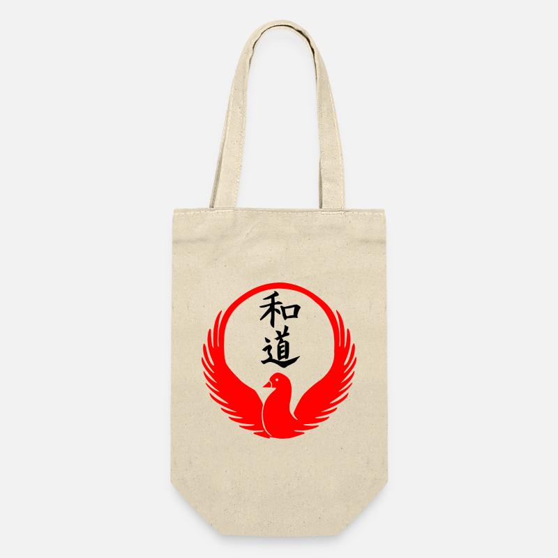 Wado-Ryu Taube Emblem mit schwarzen Kanji - Geschenkbeutel für Flaschen - Natur
