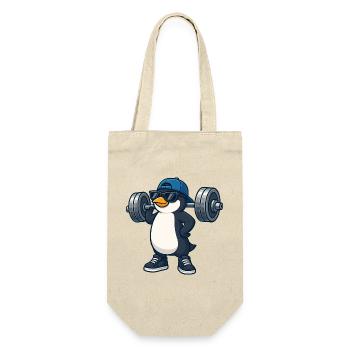 Cooler Pinguin mit Hantel Fitness Bodybuilding - Geschenkbeutel für Flaschen - Natur - Vorne