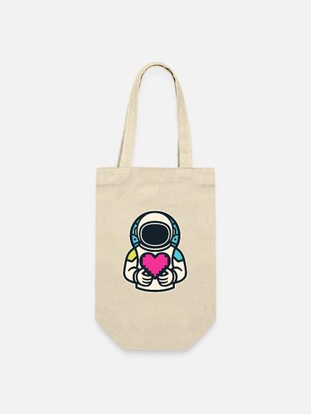 Astronaut mit Pixelherz - Geschenkbeutel für Flaschen - Natur