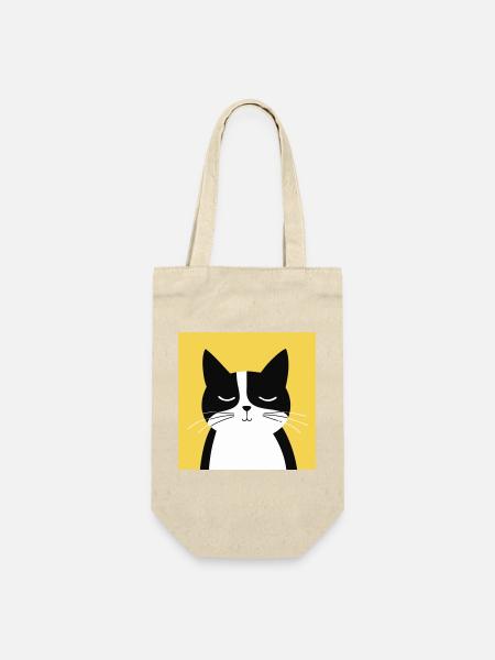 Minimalistische schwarz-weiße Katze - Geschenkbeutel für Flaschen - Natur