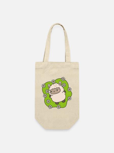 Blühendes Lamm, das zwischen Gänseblümchen tanzt - Geschenkbeutel für Flaschen - Natur