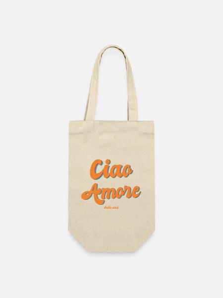Ciao Amore Retro Typografie - Geschenkbeutel für Flaschen - Natur