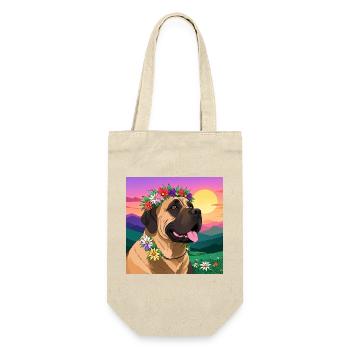 Mastiff mit Blumenkranz - Geschenkbeutel für Flaschen - Natur - Vorne