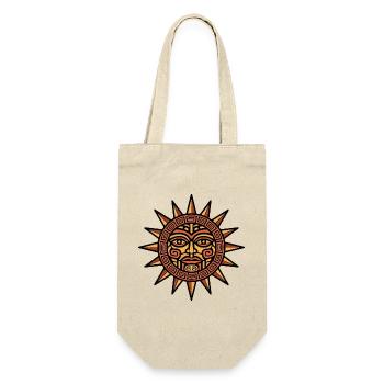 Aztekisches Sonnengesicht Geometrisches Emblem - Geschenkbeutel für Flaschen - Natur - Vorne