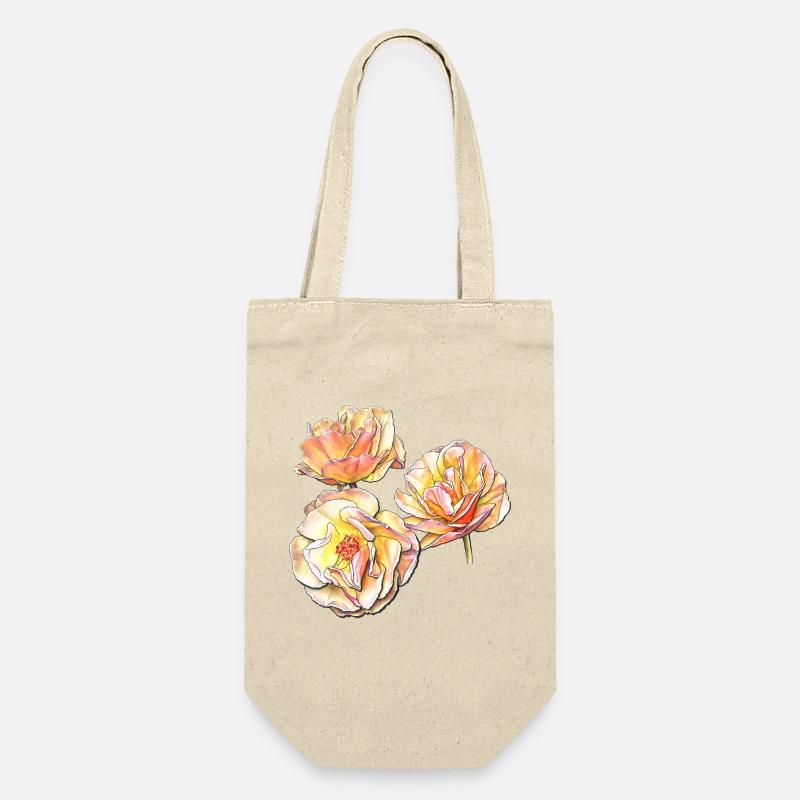 Three Yellow Pink Rose Blossoms Colour Pencil Draw - Gift Bag for Bottles - nature