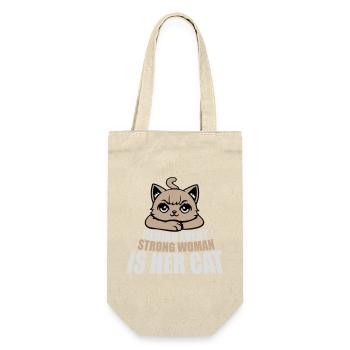 Behind Every Strong Woman Is Her Cat Spruch Katze - Geschenkbeutel für Flaschen - Natur - Vorne
