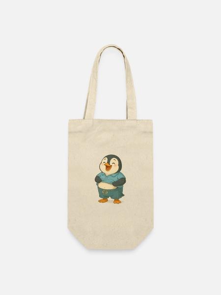 Fröhlicher Pinguin mit Bauch - Geschenkbeutel für Flaschen - Natur