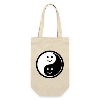 Yin Yang mit Smileys | Positive Balance Symbol - Geschenkbeutel für Flaschen - Natur - Vorne