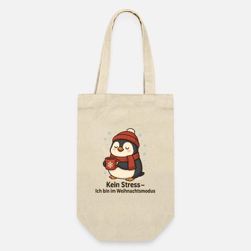 Weihnachtsmodus Pinguin mit Becher - Geschenkbeutel für Flaschen - Natur