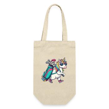 Lustiger Einhorn-Golfer Cartoon Cooles Golftier - Geschenkbeutel für Flaschen - Natur - Vorne