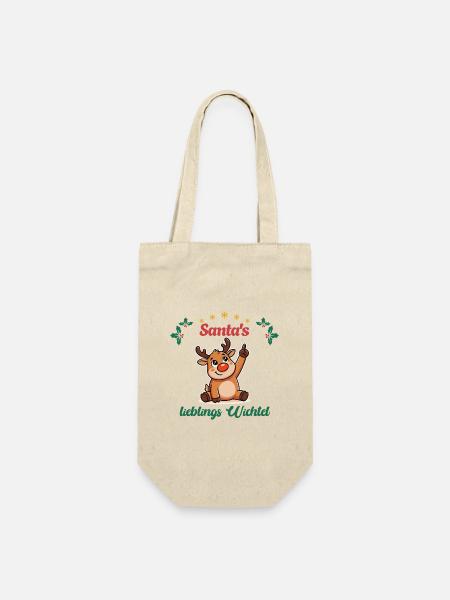 Santas Lieblingswichtel - Süßes Rentier Baby Kind - Geschenkbeutel für Flaschen - Natur