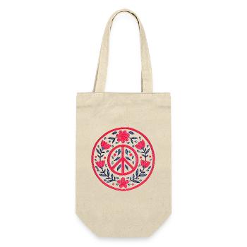 Floral Peace Mandala in Red and Blue - Gift Bag for Bottles - nature - Front