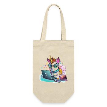 Laptop-Unicorn mit Brille und Glitzer - Geschenkbeutel für Flaschen - Natur - Vorne