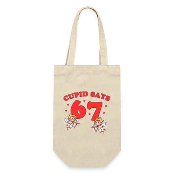 Cupid Says 67 – liebevolles Cupido-Design  - Geschenkbeutel für Flaschen - Natur - Vorne