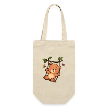 Kleiner Bär auf Schaukel - Geschenkbeutel für Flaschen - Natur - Vorne
