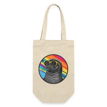 Bunter Seehund mit Sonnenbrille - Geschenkbeutel für Flaschen - Natur - Vorne