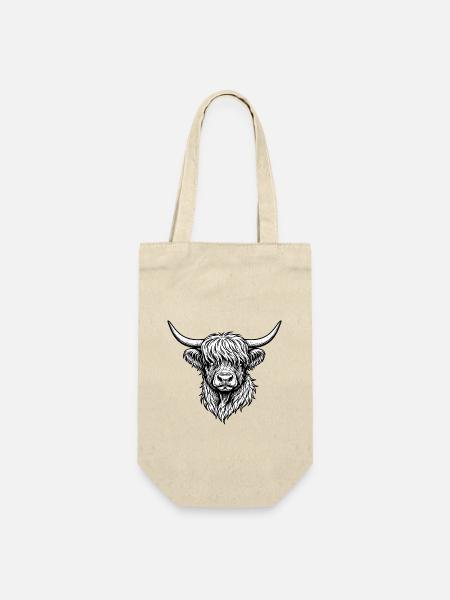 Highlander-Linienzeichnung in Schwarzweiß - Geschenkbeutel für Flaschen - Natur