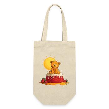 Teddybär auf Kuchen mit Sonne - Geschenkbeutel für Flaschen - Natur - Vorne