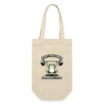 Hoppy Frog Power – Lustiger Fitness Frosch - Geschenkbeutel für Flaschen - Natur - Vorne