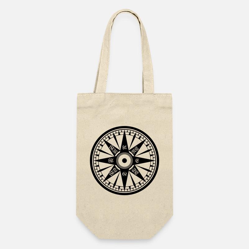 Kompass / Compass – Windrose, Schiffskompass - Geschenkbeutel für Flaschen - Natur