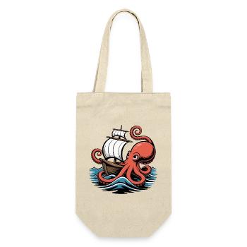 Octopus Entwines Sailing Ship Squid Ship - Gift Bag for Bottles - nature - Front