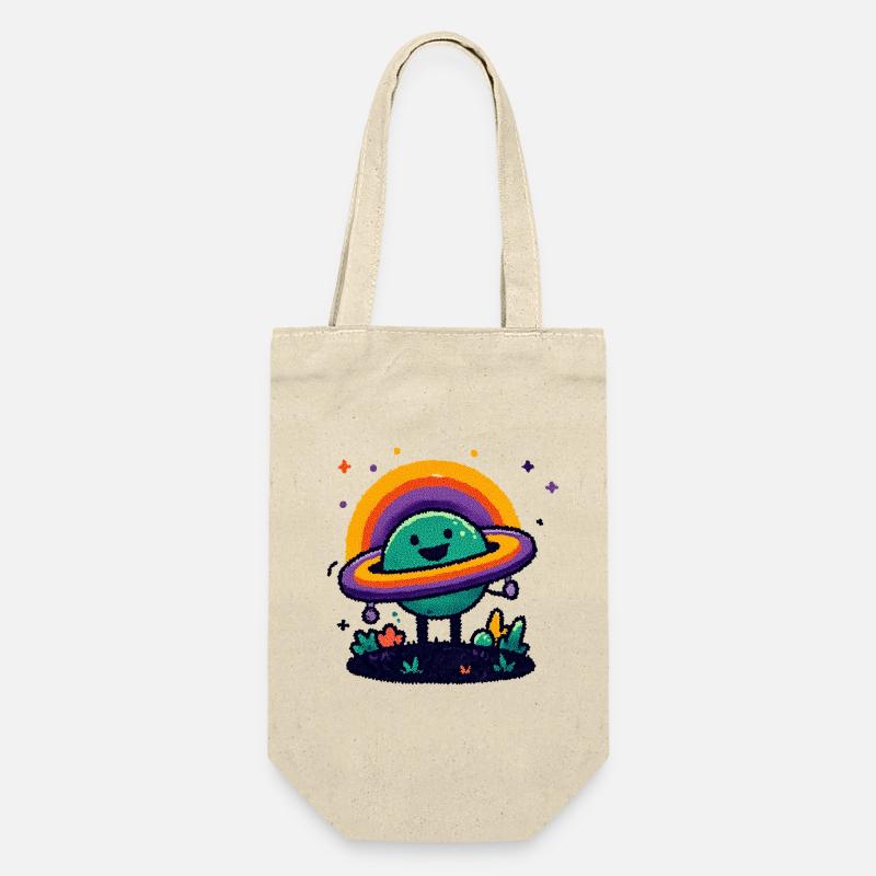 Bunter Planet mit Ring - Geschenkbeutel für Flaschen - Natur