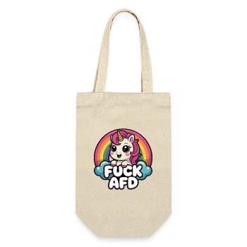 Fuck AFD - Antifa Einhorn Tee - Geschenkbeutel für Flaschen - Natur - Vorne