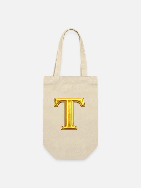 Goldenes T Motiv mit Glanz - Geschenkbeutel für Flaschen - Natur