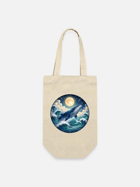 Blauwal unter Vollmond Illustration - Geschenkbeutel für Flaschen - Natur