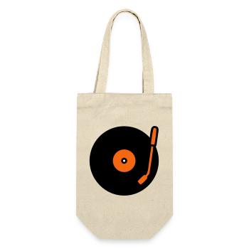 Retro Audio Schallplatte Tonarm - Geschenkbeutel für Flaschen - Natur - Vorne