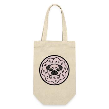 Mops Hund Donut Süßigkeiten - Geschenkbeutel für Flaschen - Natur - Vorne