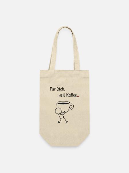 Für Dich weil Kaffee. Strichillustration mit Herz - Geschenkbeutel für Flaschen - Natur