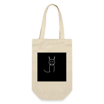 Minimalistische Katze auf Schwarz - Geschenkbeutel für Flaschen - Natur - Vorne
