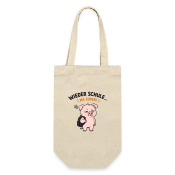 Wieder Schule Schweinchen Na Super - Geschenkbeutel für Flaschen - Natur - Vorne