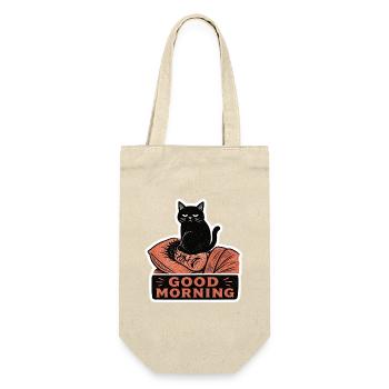 Linocut Black Cat Sitting On Face Morning - Gift Bag for Bottles - nature - Front
