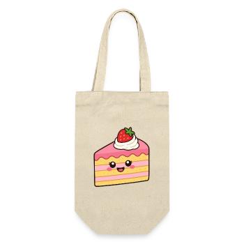 Kawaii Erdbeer-Kuchen Scheibe - Geschenkbeutel für Flaschen - Natur - Vorne