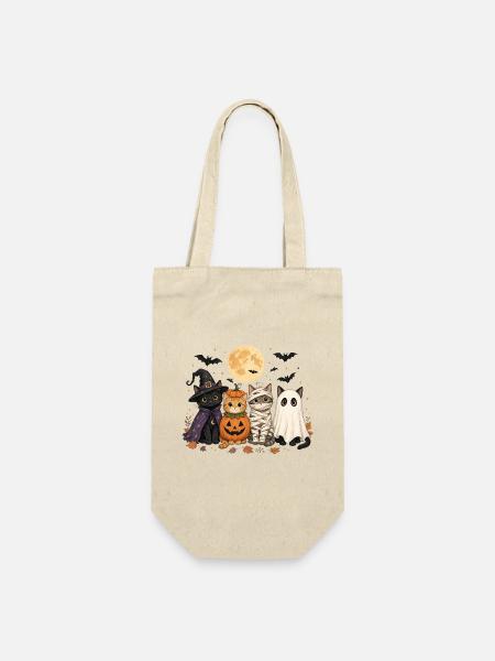 Halloween Katzen Hexe Kürbis Mumie Geist Kostüm - Geschenkbeutel für Flaschen - Natur