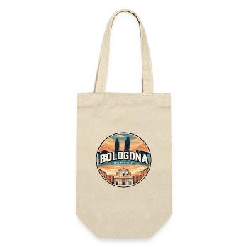 Retro Bologna Piazza Maggiore Abzeichen - Geschenkbeutel für Flaschen - Natur - Vorne