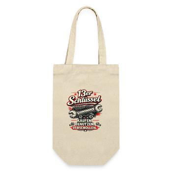 13er Schraubenschlüssel Vintage Druck - Geschenkbeutel für Flaschen - Natur - Vorne