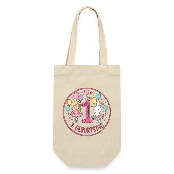 1. Geburtstag Ballerina  - Geschenkbeutel für Flaschen - Natur - Vorne