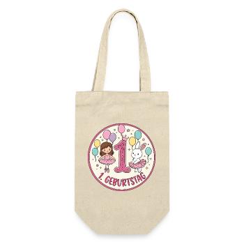 1. Geburtstag Ballerina  - Geschenkbeutel für Flaschen - Natur - Vorne
