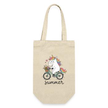 Einhorn auf dem Fahrrad - Geschenkbeutel für Flaschen - Natur - Vorne