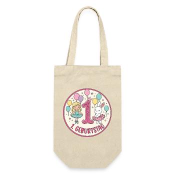 Erster Geburtstag Ballerina Hase - Geschenkbeutel für Flaschen - Natur - Vorne