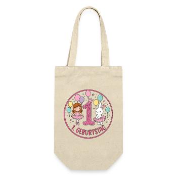 Erster Geburtstag Ballerina Hase - Geschenkbeutel für Flaschen - Natur - Vorne