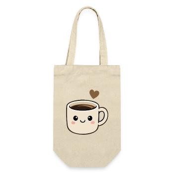 Süße Kawaii-Kaffeetasse mit Herzaufkleber - Geschenkbeutel für Flaschen - Natur - Vorne