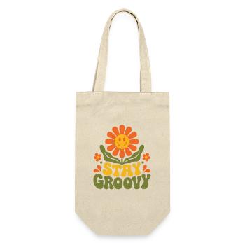 Stay Groovy – 70er Jahre Retro Blume Blüte Vektor - Geschenkbeutel für Flaschen - Natur - Vorne