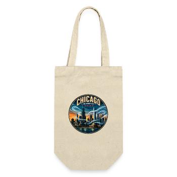 Chicago The Windy City Retro Skyline Badge - Gift Bag for Bottles - nature - Front